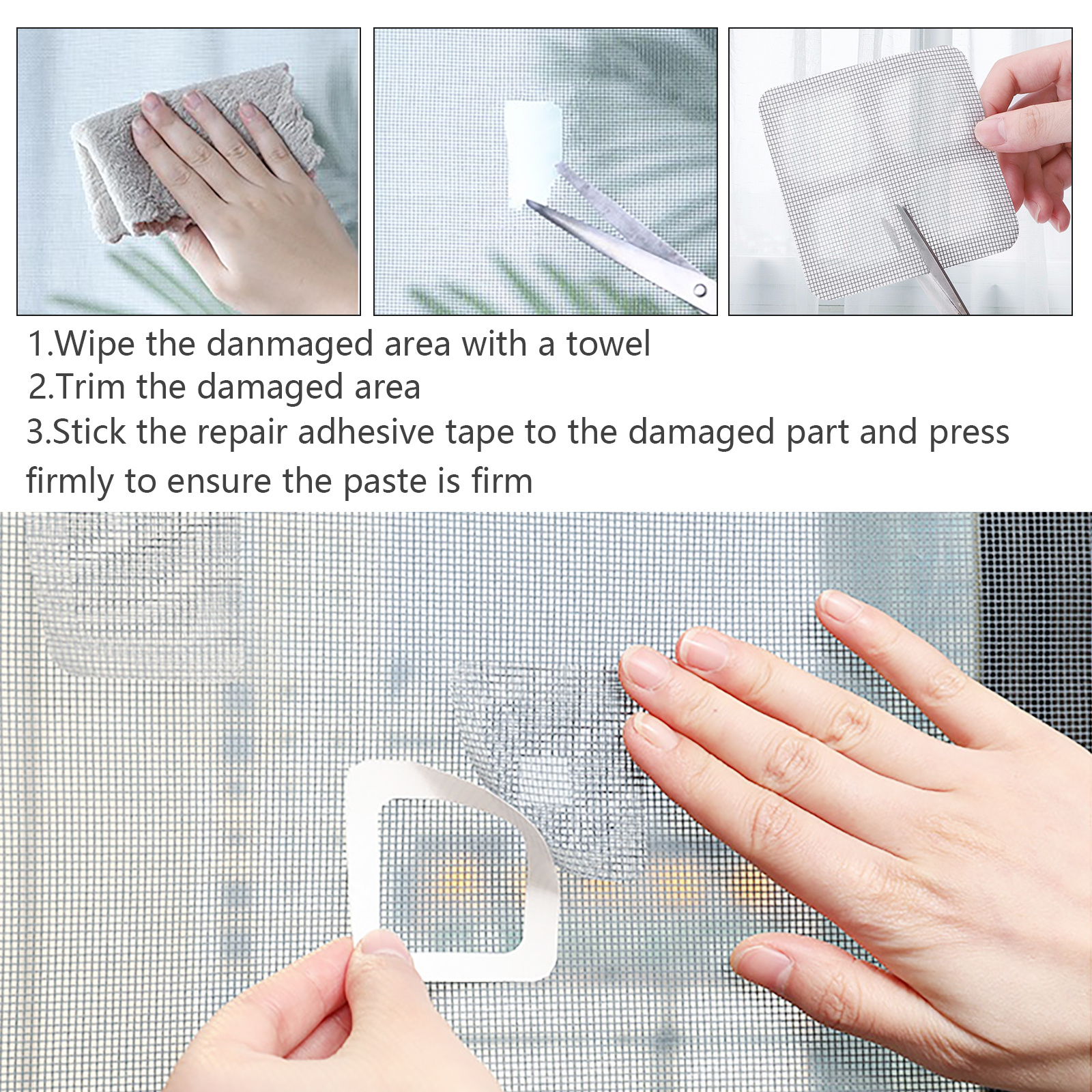 4-Piece Window Mosquito Screen Set With 1 Roll Of Velcro Tape & 2 Packs Of Mosquito Screen Repair Patches (3 Pieces/pack), Summer Insect Protection 4