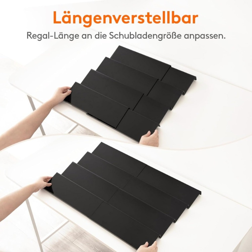2-teiliger schwarzer Kunststoff Gewürzschubladen-Organizer, ausziehbar, verstellbar, platzsparend für Küche, Bad, Büro - Thumbnail 5