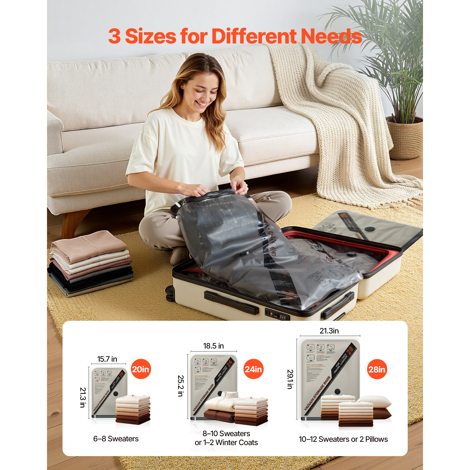 Vacuum Storage Bags, 16 Pack Space Saver Vacuum Seal Bags For Clothing, With Pump And Charging Cable, Double Zipper Seal, Thickened PA And PE, Compression For Clothes Storage, Travel Luggage image 2