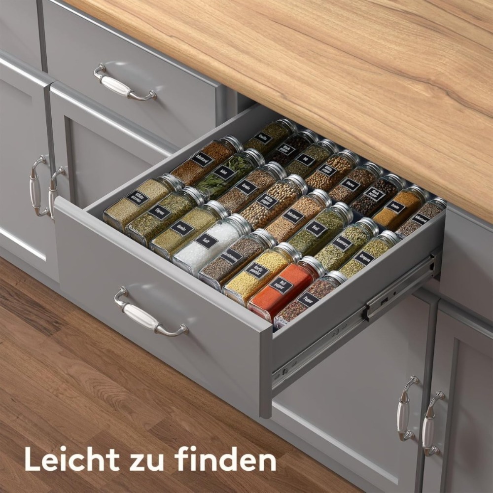 2-teiliger schwarzer Kunststoff Gewürzschubladen-Organizer, ausziehbar, verstellbar, platzsparend für Küche, Bad, Büro - Thumbnail 2