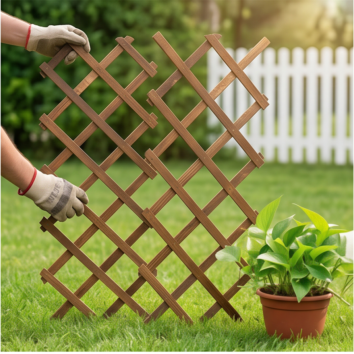 2-Piece Telescopic Wooden Fence, Adjustable Privacy Screen For Flower Beds, Patios, And Gardens—Party Accessory Set product image