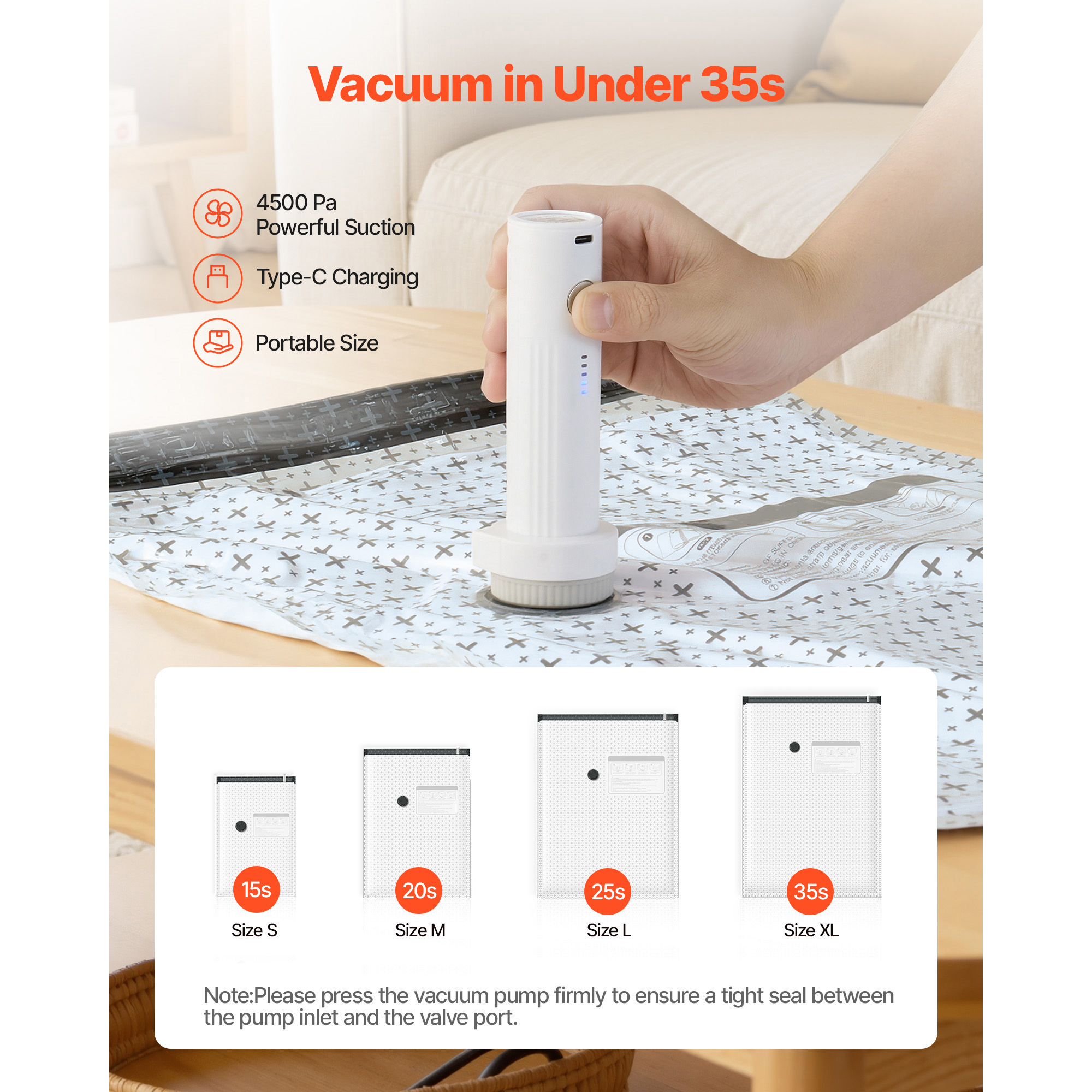 Vacuum Storage Bags, 26 Pack Space Saver Vacuum Seal Bags For Clothing, With Pump And Charging Cable, Double Zipper Seal, Thickened PA And PE, Compression For Clothes Storage, Travel Luggage image 4