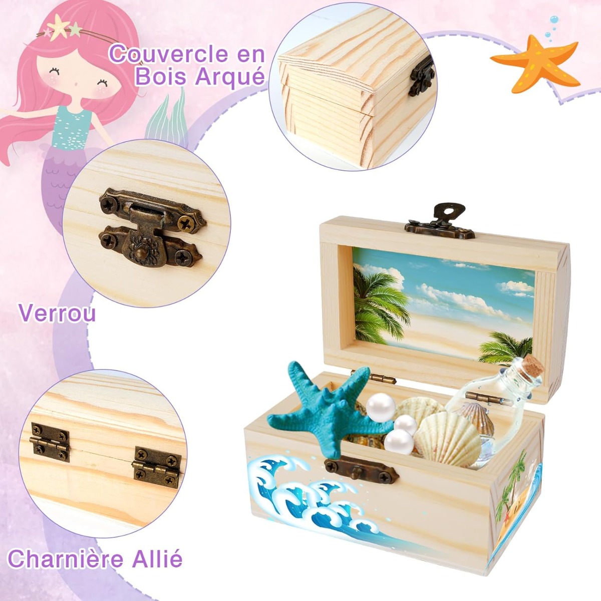 8-Piece Mini Wooden Treasure Chest Set With Lid, 9 X 5.5 X 5.2 Cm Wooden Box For Painting With Diamond Stickers, Small Wooden Box With Lid For Crafts, Birthday, Ocean, Pirate Party, DIY, Card Boxes