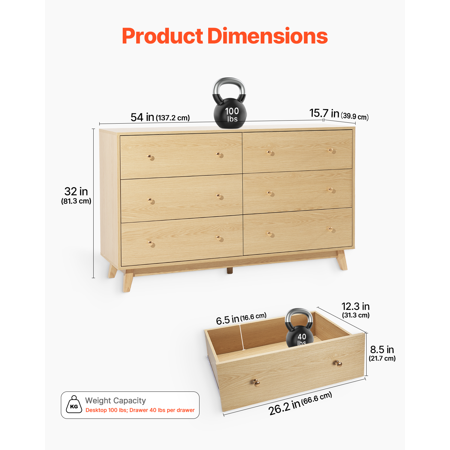6 Drawer Wooden Dresser, picture 2 of 4