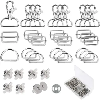 64-Piece Set Of Bag Accessories For Sewing: D-Rings, Sliding Buckles, Strap Adjusters, Swivel Carabiner Hooks, Magnetic Buttons, Magnetic Closures For Bags And Belts—Sewing Accesso