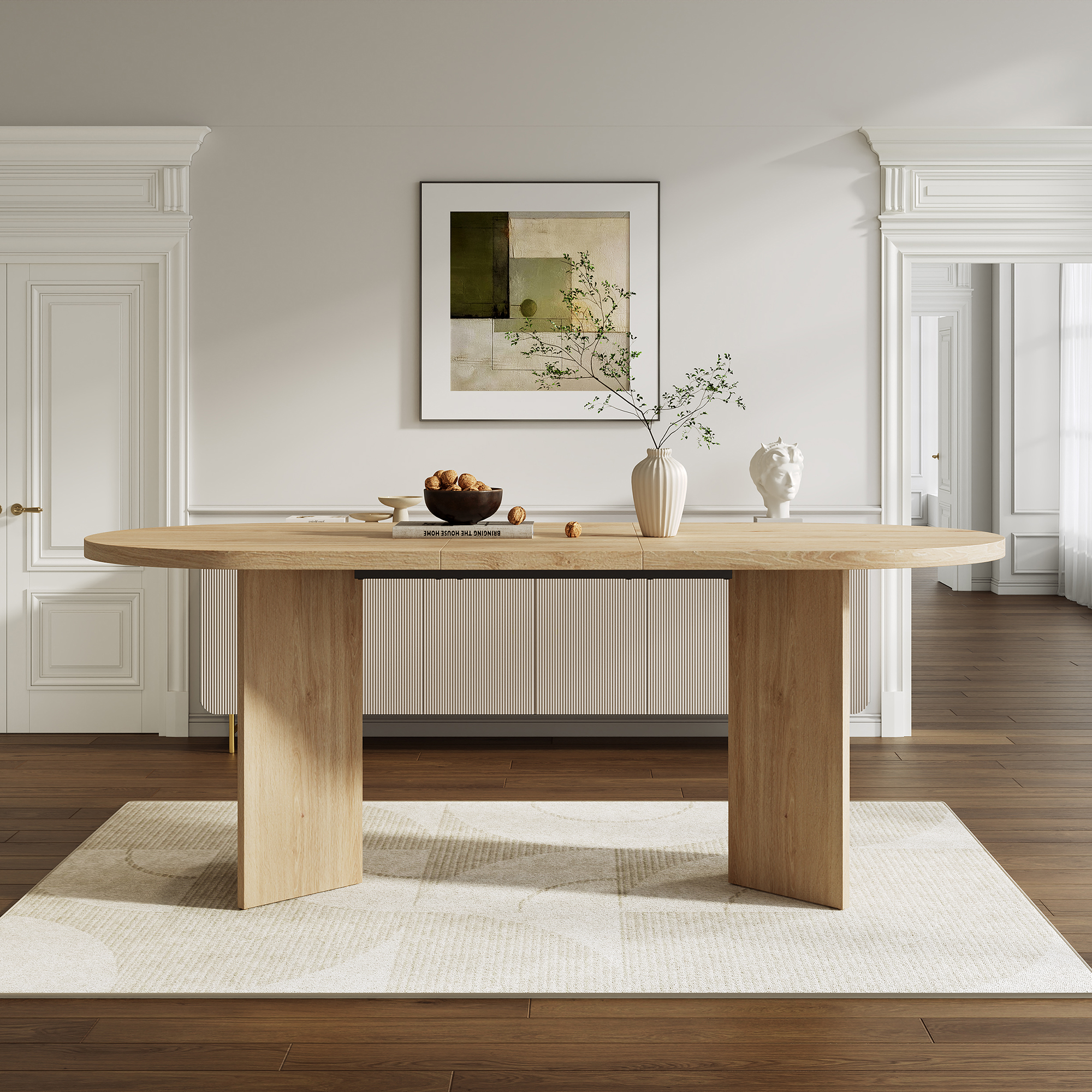 Modern Large Dining Table For 6-8, Oval Wood Finish Kitchen With Double — image 2