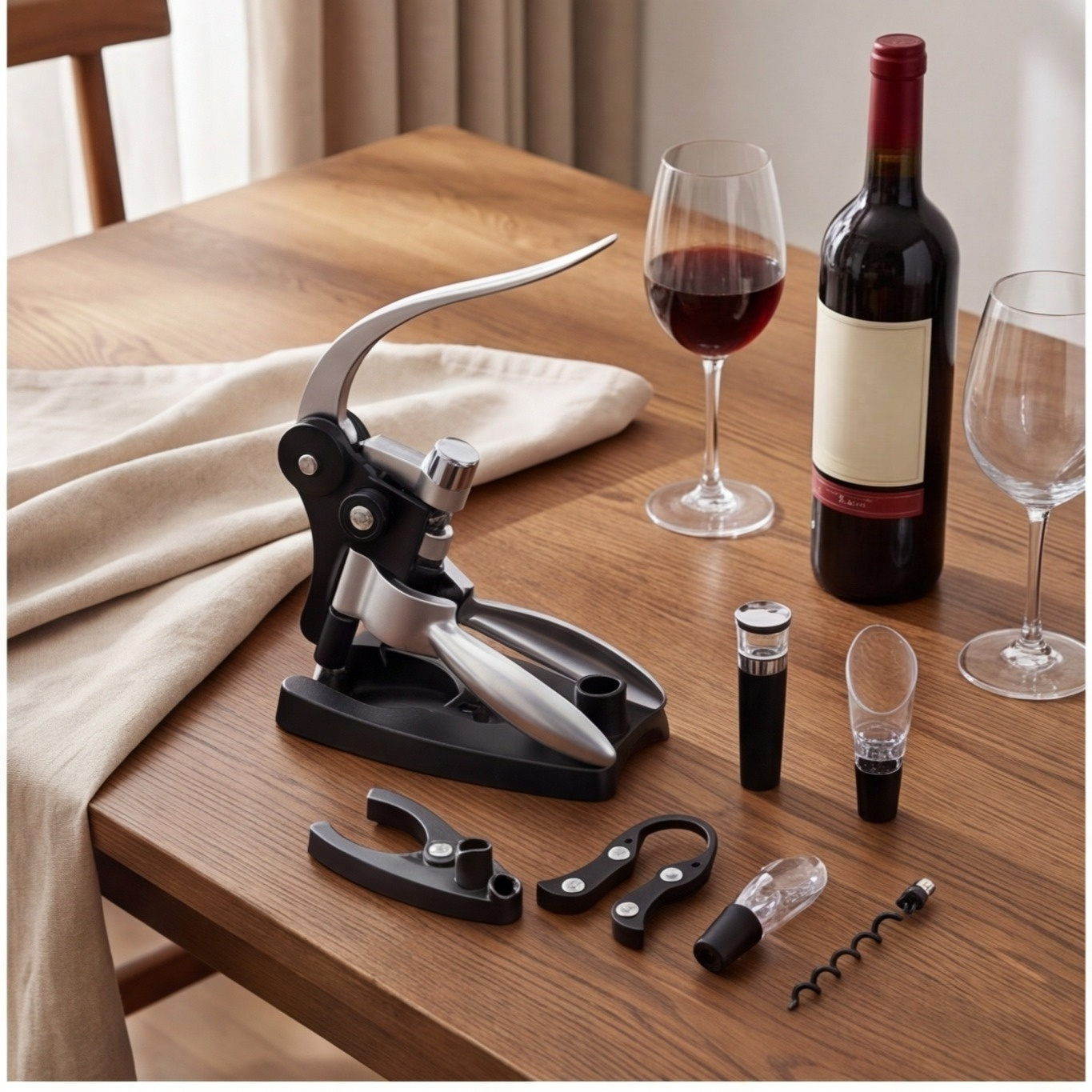 7-Piece Corkscrew Gift Set With Silver Rabbit Head Design—Party Accessories Set