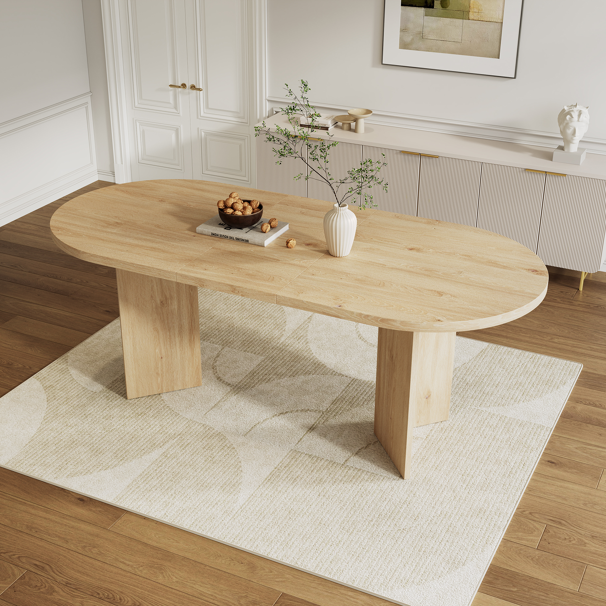 Modern Large Dining Table For 6-8, Oval Wood Finish Kitchen With Double — image 3