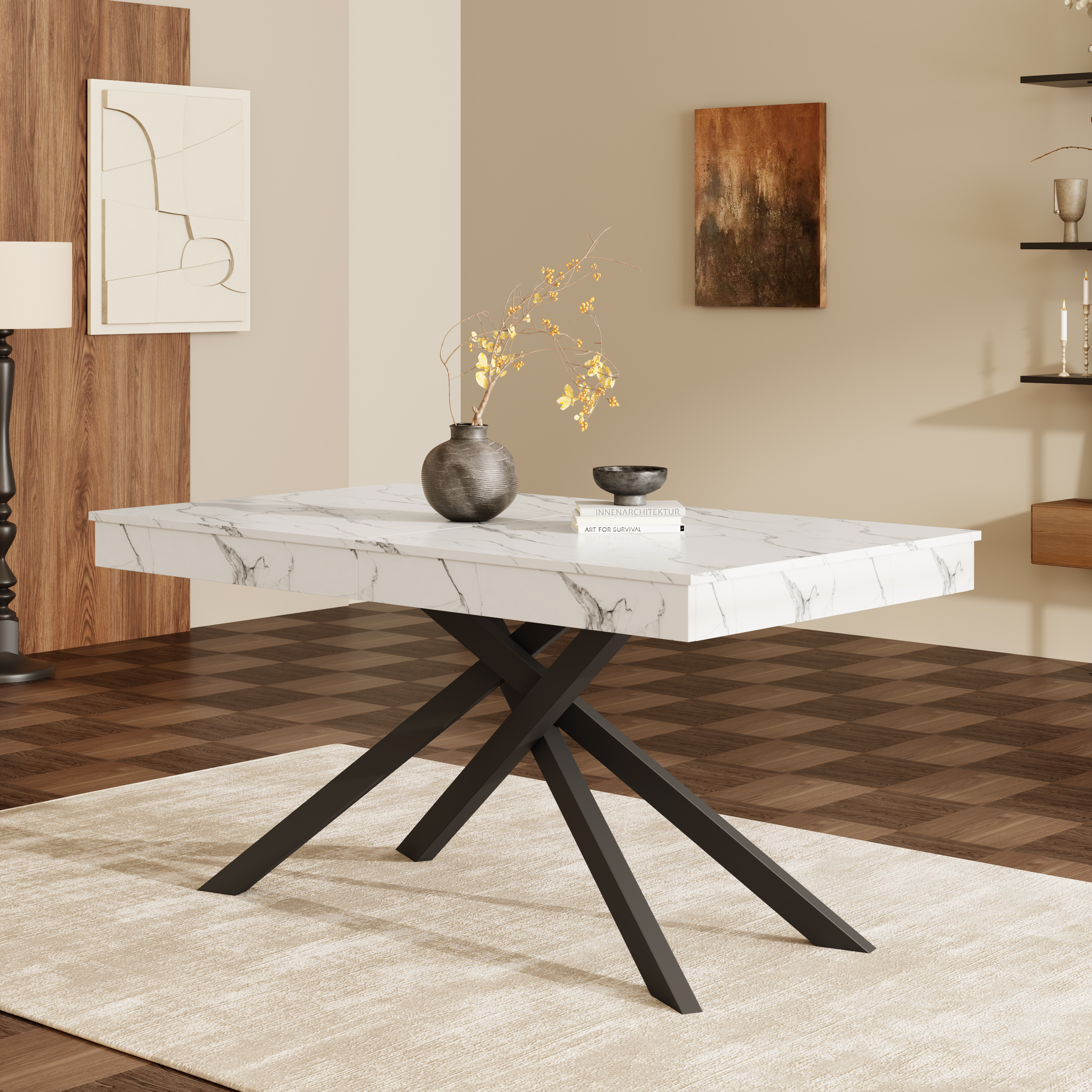 140 180x80 Cm Extendable Dining Table For 6-8, Modern Marble Effect Expandable — image 2