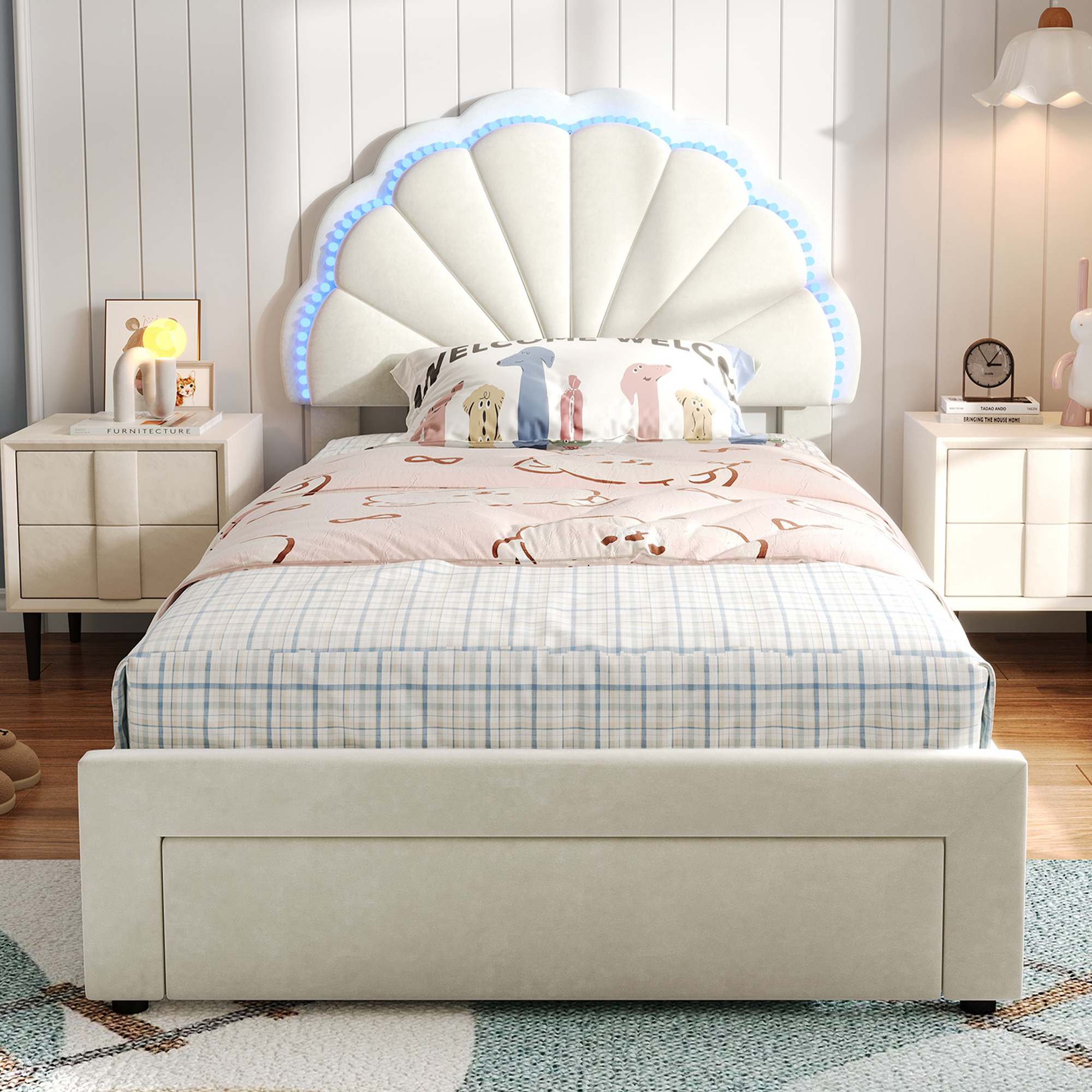 Upholstered Bed, Adults Teenagers 3ft Single 90x190cm, Shell Shape Backrest, 1 — image 4