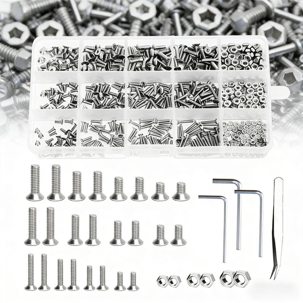 Hex Head Screw Set With Storage Box, Allen Screw Assortment With Matching Tool And Tweezers, Handy Fastener Set For DIY Hand Tools