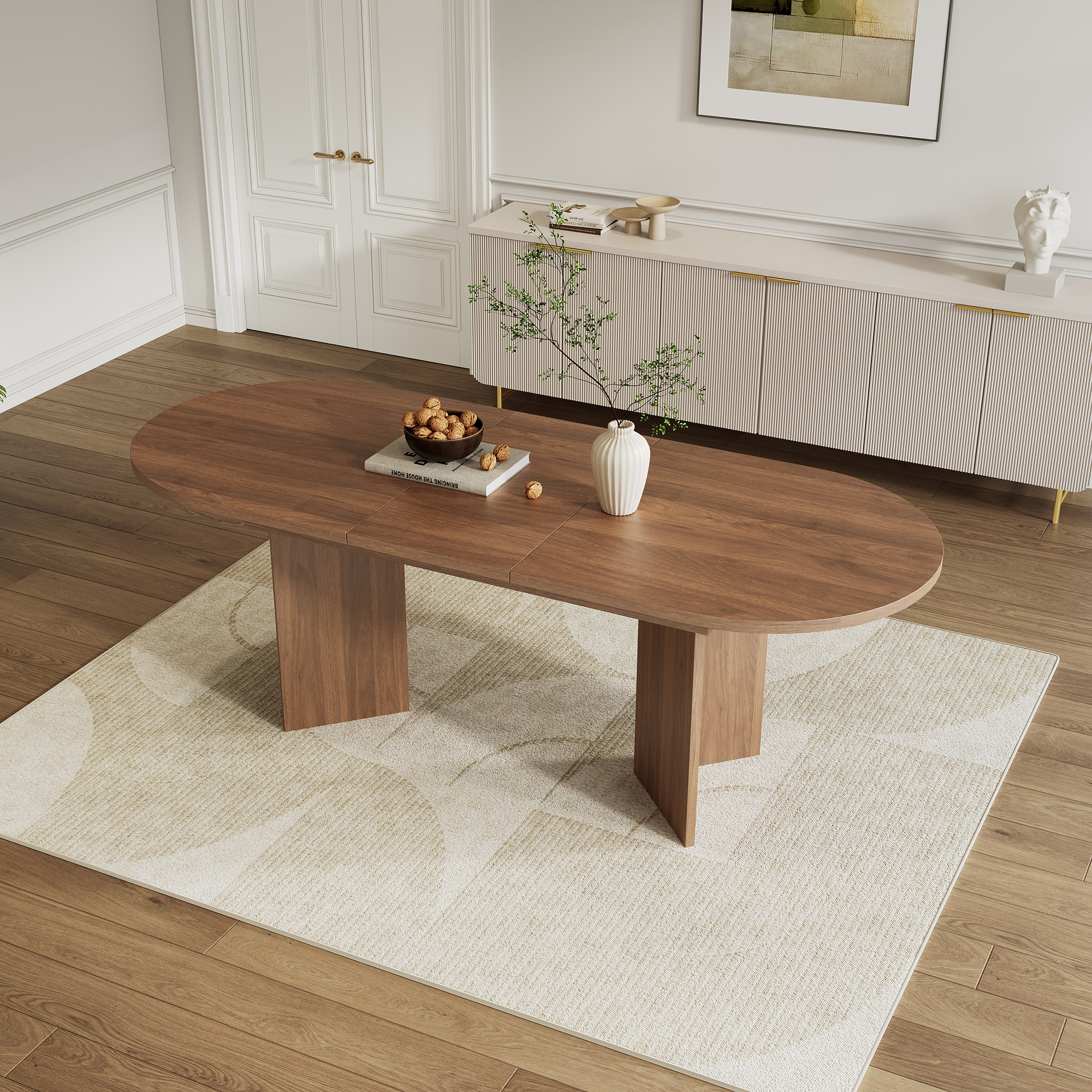 120-160 Cm Oval Extendable Dining Table For 4-6, Modern Wood Grain Finish — image 5
