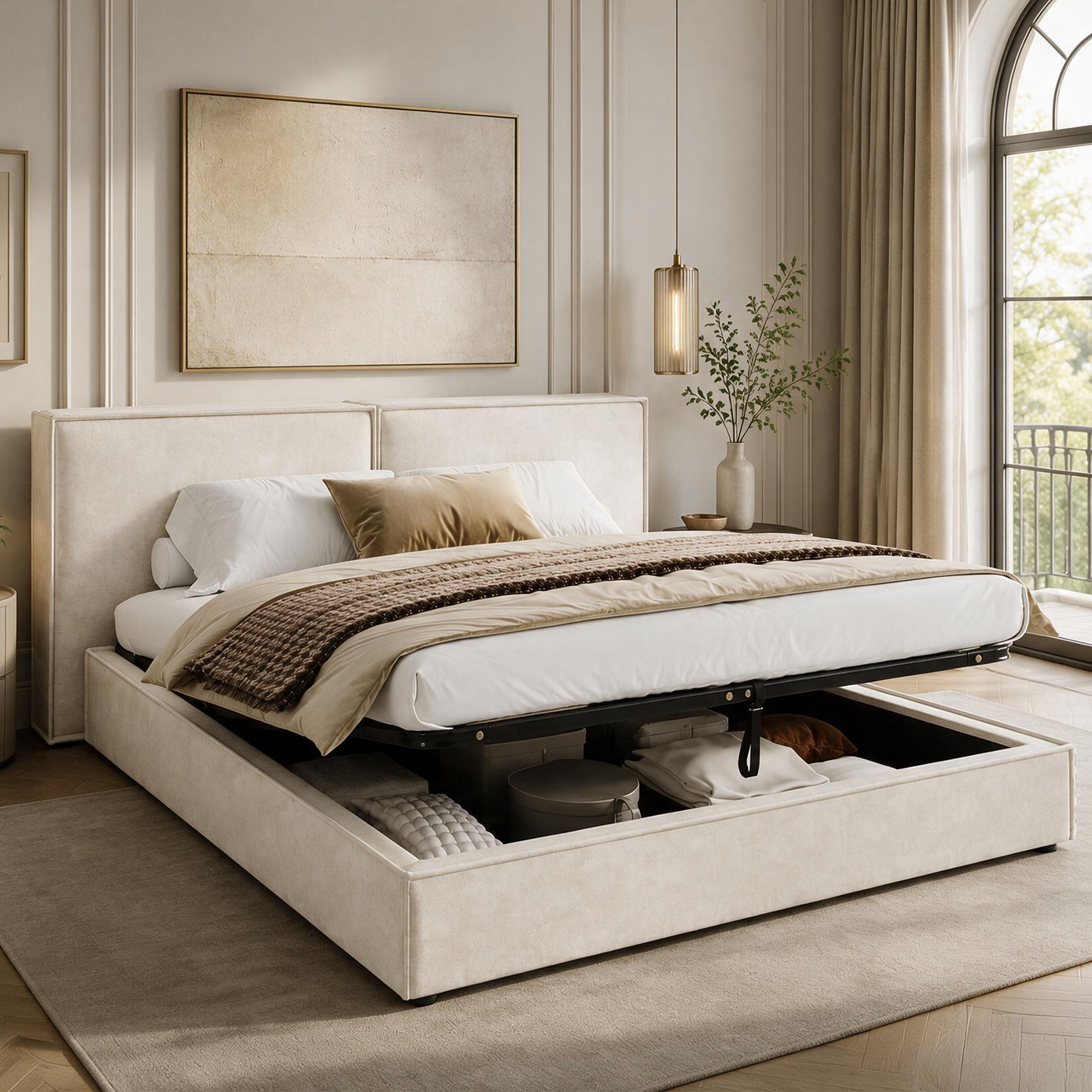6FT Super King Size 180 X 200 Cm Ottoman Storage Bed Frame, Upholstered Gas