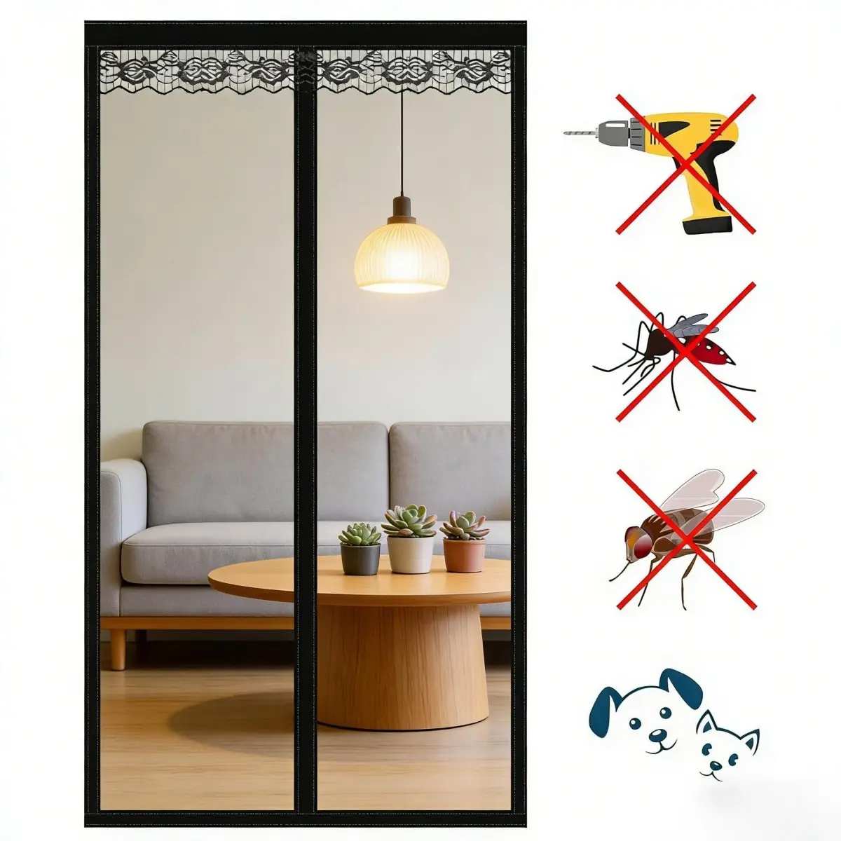 Fly Screen Door (No Drilling Required), 90x210