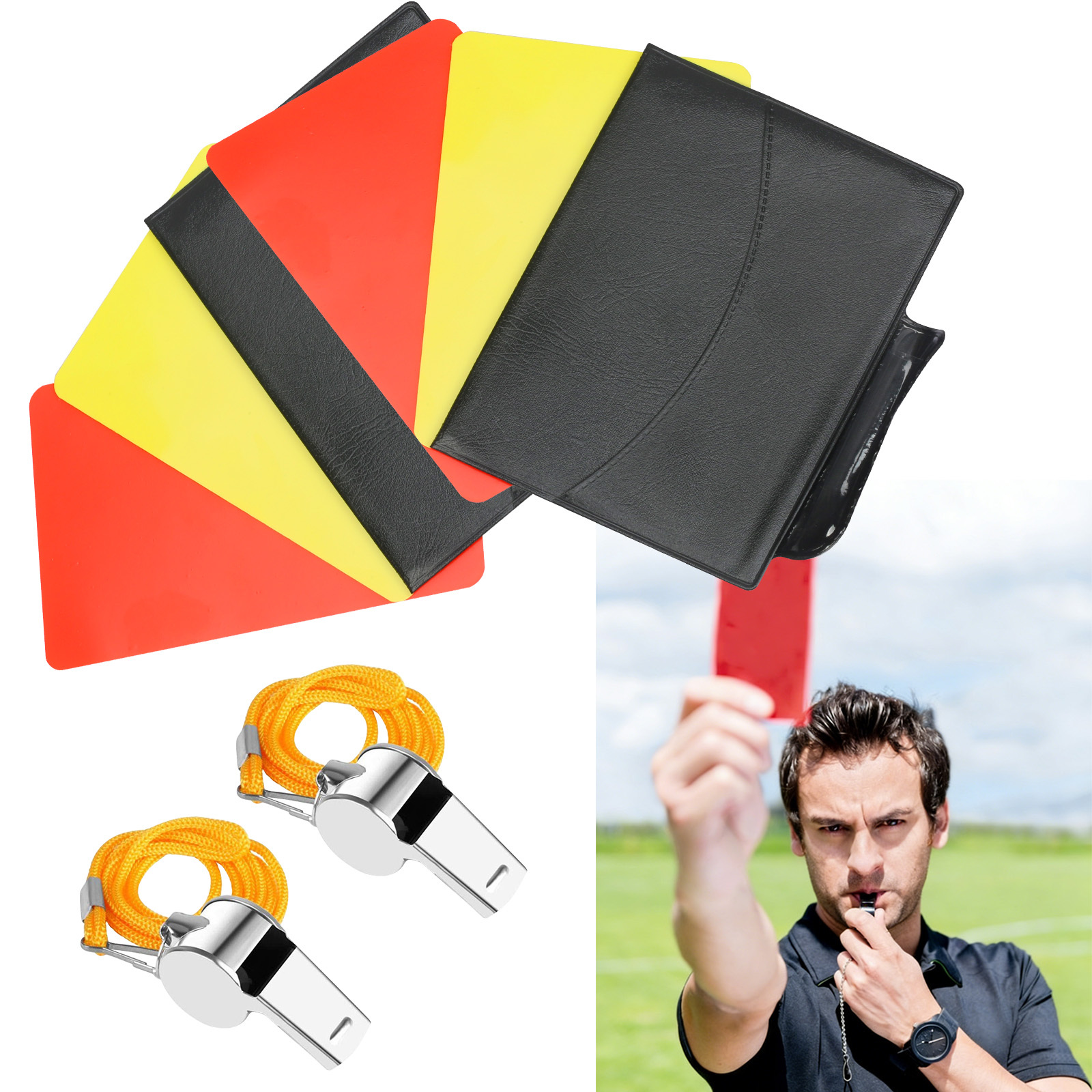 Referee Set – 2 Metal Whistles + 2 Notebooks For Sports & Competition – Referee Accessories For Soccer, Handball, And Indoor Sports