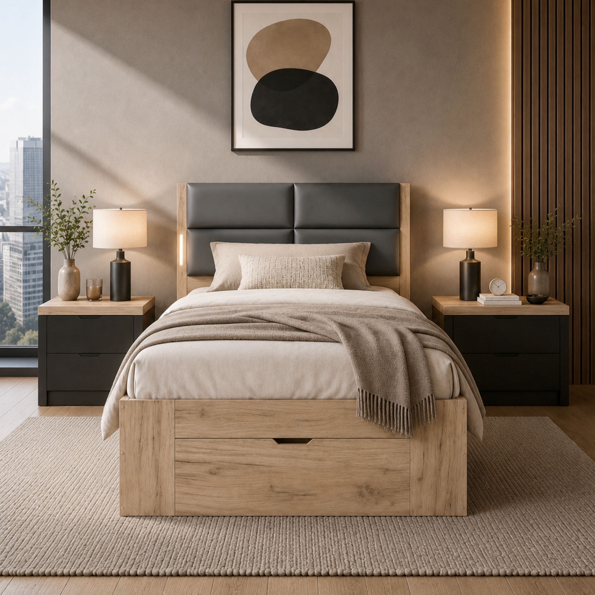 3ft Single Bed Frame With Storage, 90 X 190 Cm Natural Effect 3 Drawers, 2 Open — image 4