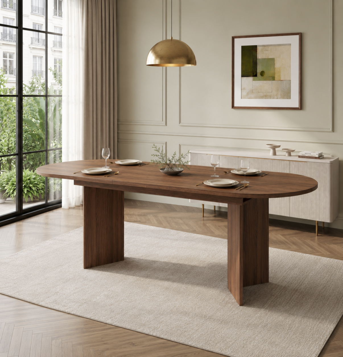 120-160 Cm Oval Extendable Dining Table For 4-6, Modern Wood Grain Finish — image 3