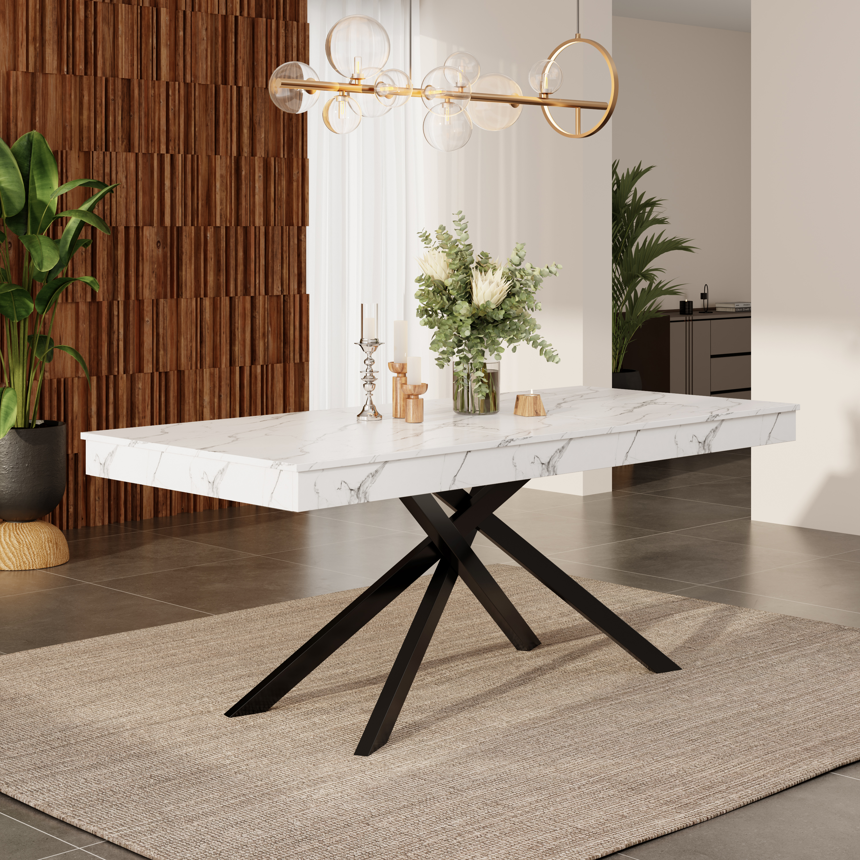 140 180x80 Cm Extendable Dining Table For 6-8, Modern Marble Effect Expandable — image 3