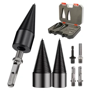 Wood Splitter Drill Bit Set, 6-Piece Wedge Drill Bit Set In A Storage Box, 32 Mm & 42 Mm Diameter, Professional Forestry Hand Tools