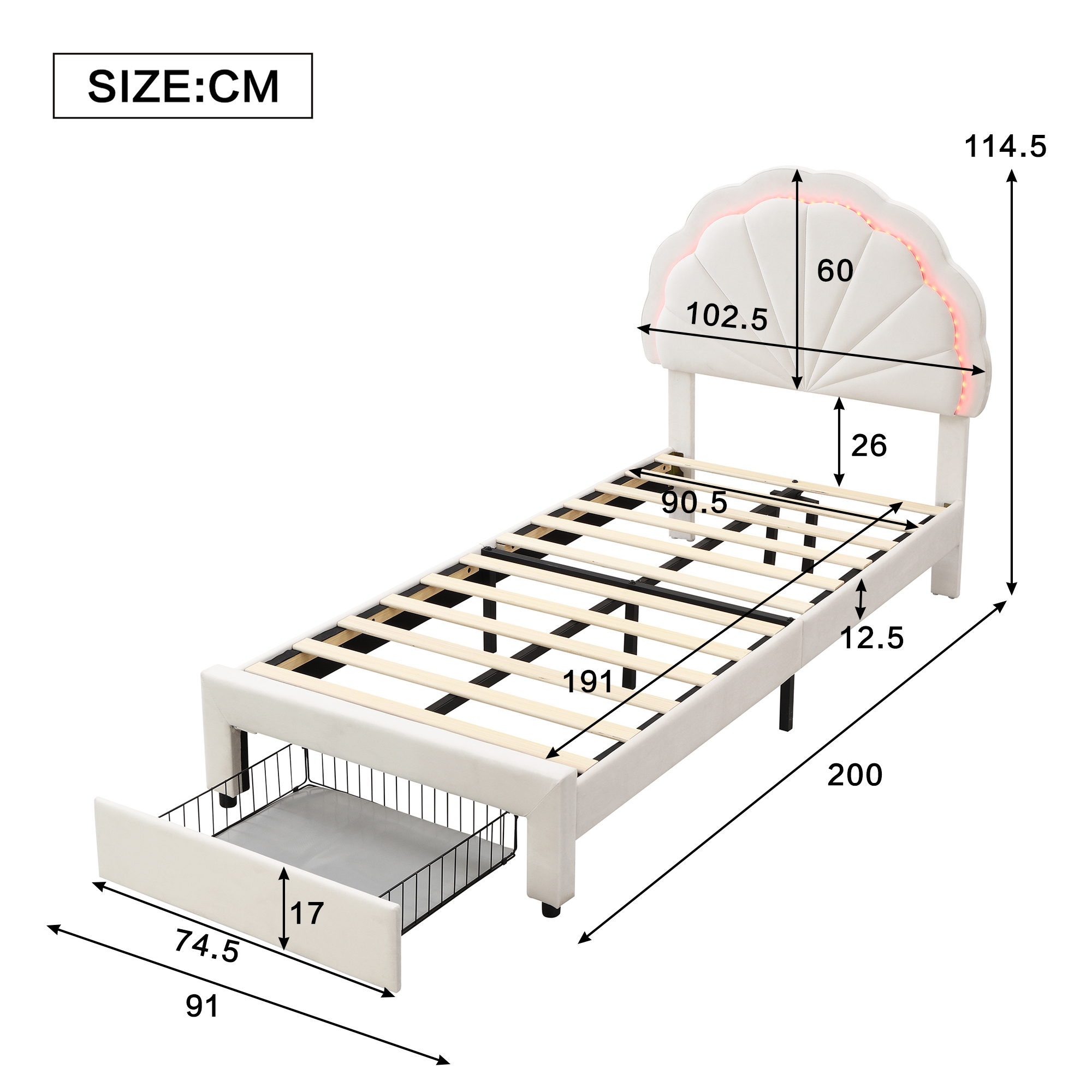Upholstered Bed, Adults Teenagers 3ft Single 90x190cm, Shell Shape Backrest, 1 — image 2
