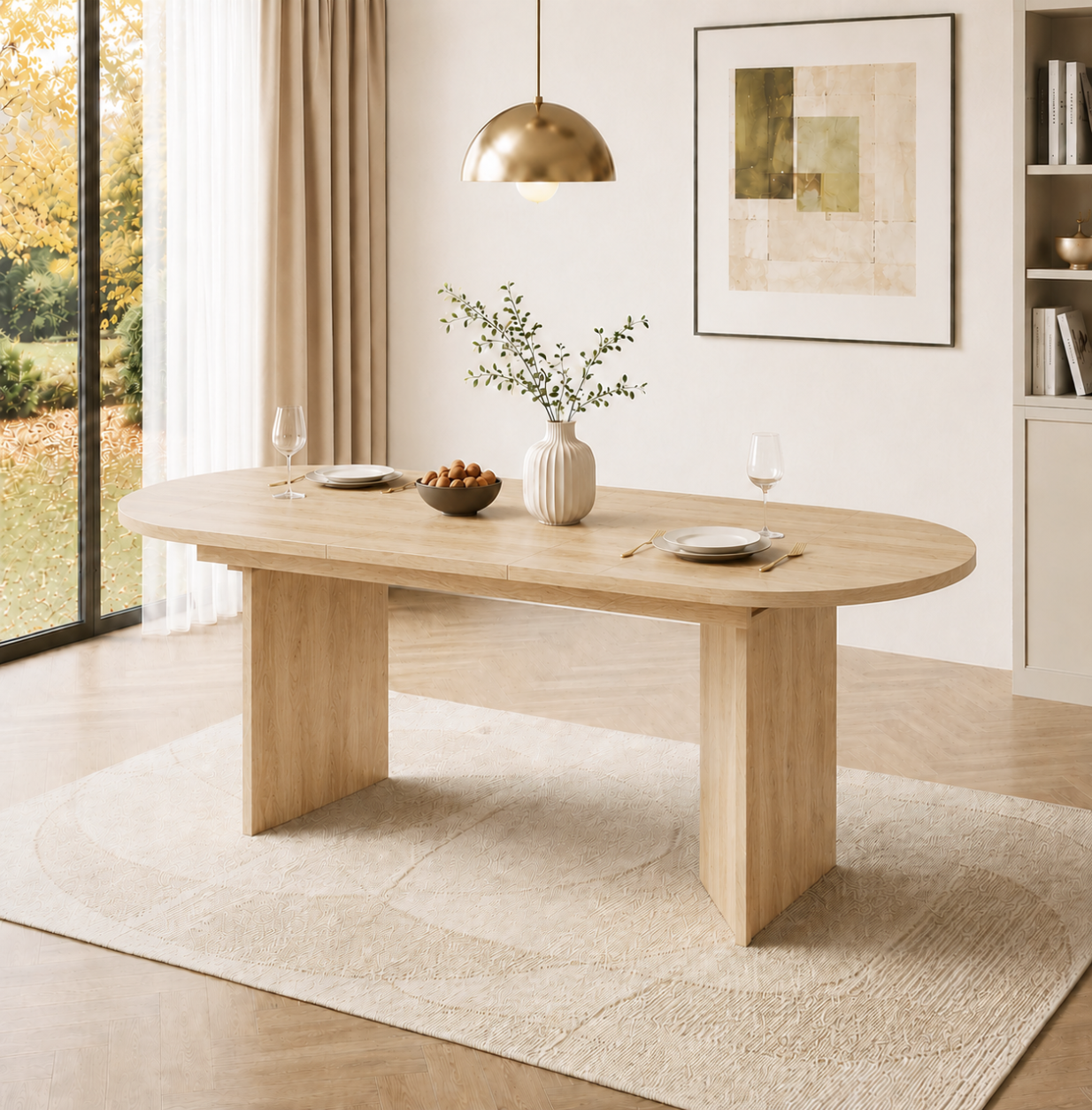 120-160 Cm Oval Extendable Dining Table For 4-6, Modern Wood Grain Finish — image 4