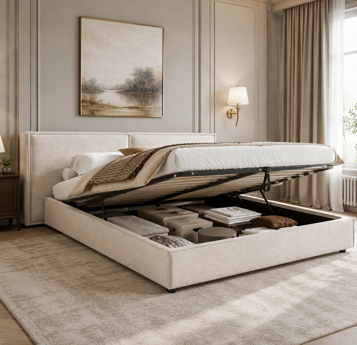 6FT Super King Size 180 X 200 Cm Ottoman Storage Bed Frame, Upholstered Gas — image 2