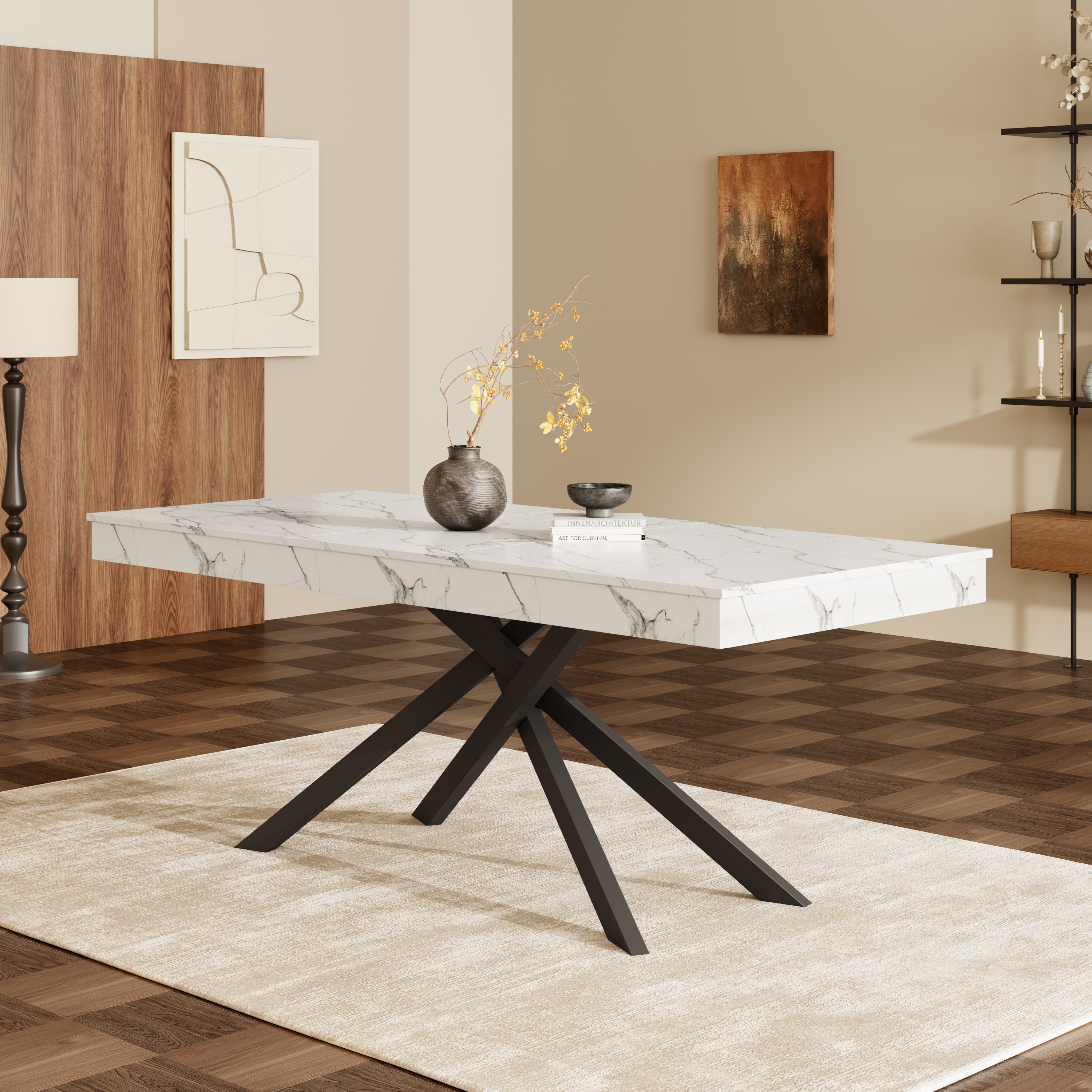 140 180x80 Cm Extendable Dining Table For 6-8, Modern Marble Effect Expandable — image 5