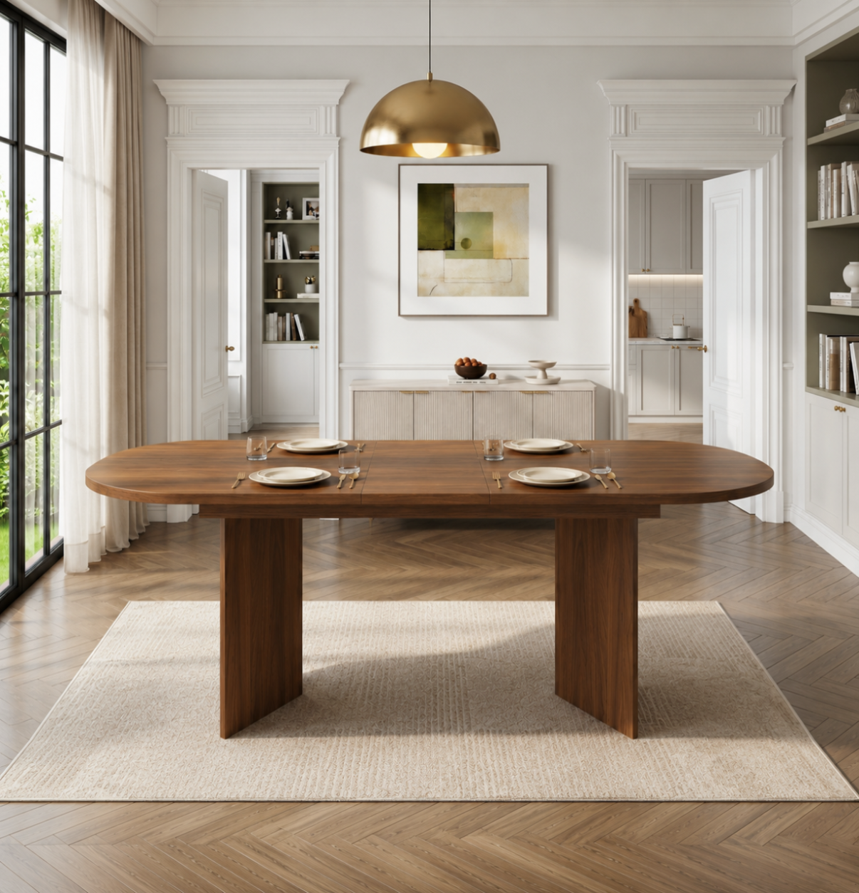 120-160 Cm Oval Extendable Dining Table For 4-6, Modern Wood Grain Finish — image 4