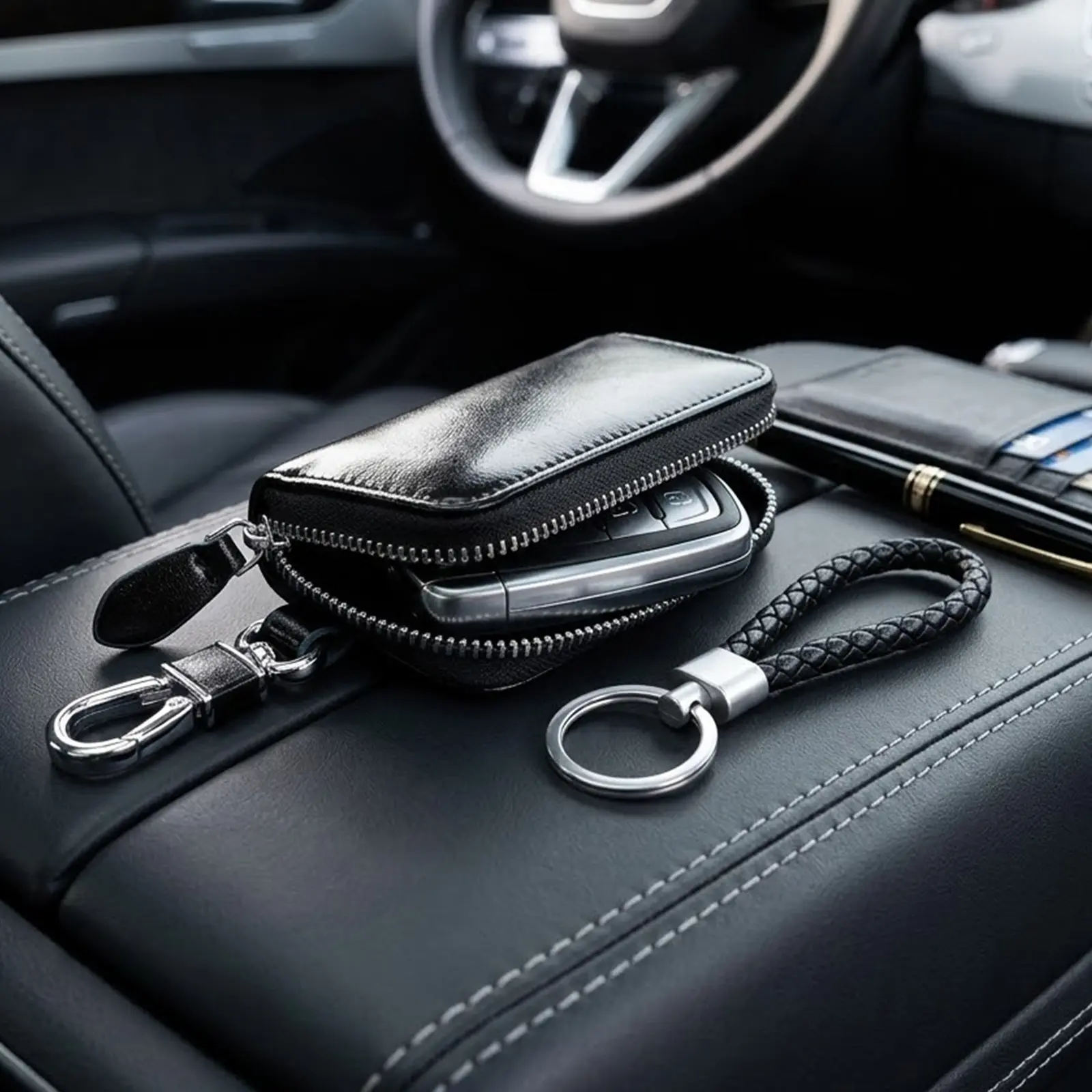 Black Leather Key Pouch