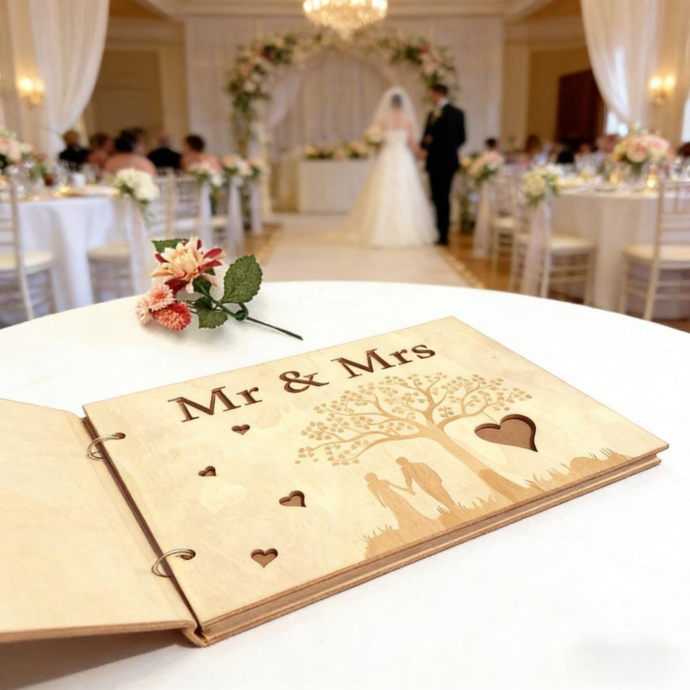 Mr. & Mrs. Wedding Anniversary Guest Book - Wedding Guest Book With Heart Tree Design For Wedding Reception Decorations