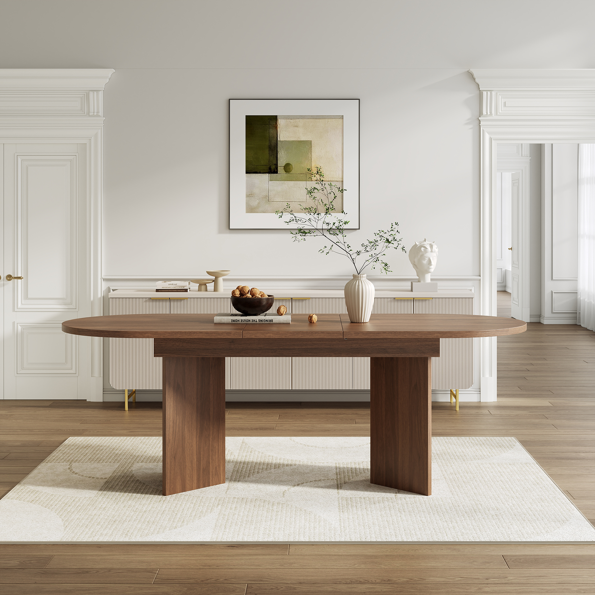 120-160 Cm Oval Extendable Dining Table For 4-6, Modern Wood Grain Finish — image 2