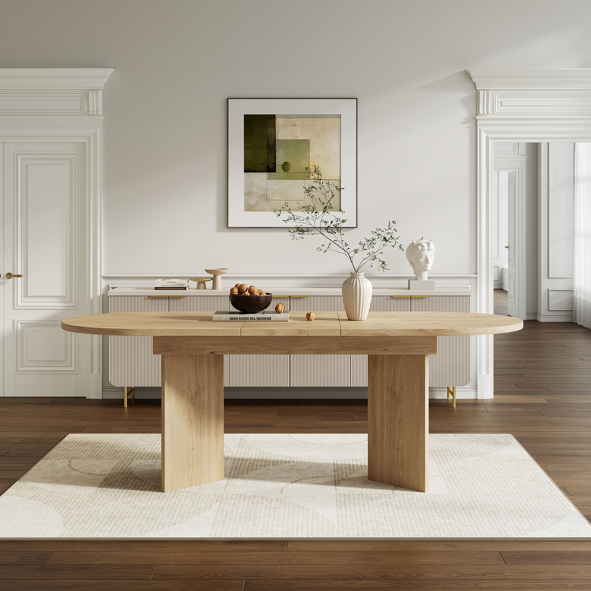 120-160 Cm Oval Extendable Dining Table For 4-6, Modern Wood Grain Finish — image 2