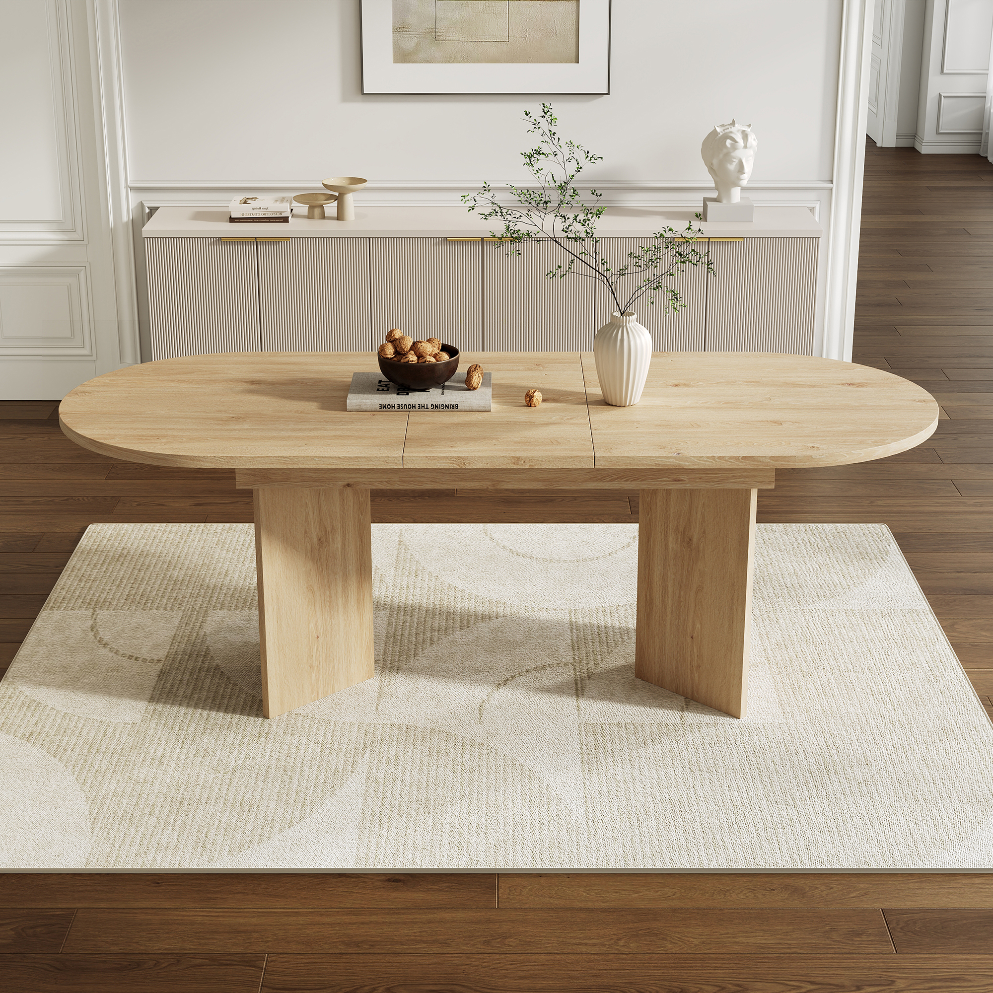 120-160 Cm Oval Extendable Dining Table For 4-6, Modern Wood Grain Finish — image 3