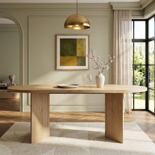 Modern Large Dining Table For 6-8, Oval Wood Finish Kitchen With Double — image 5