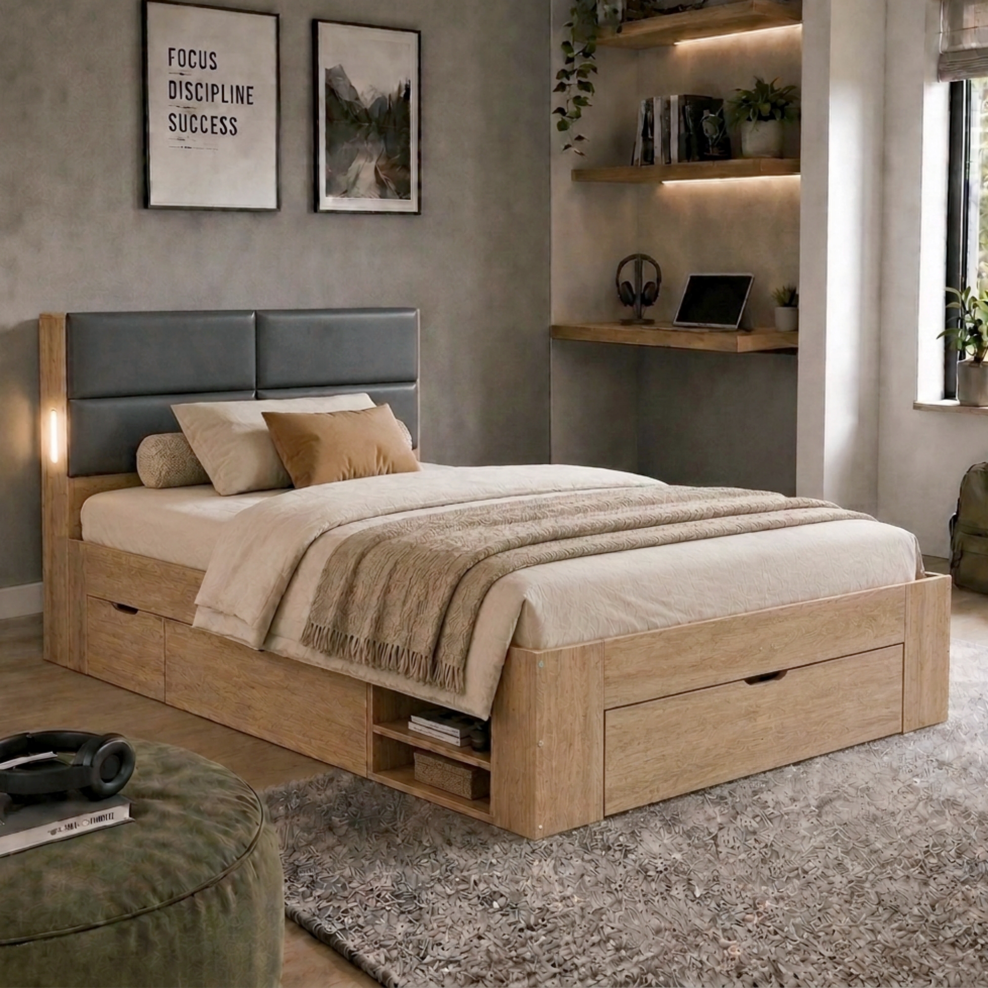 3ft Single Bed Frame With Storage, 90 X 190 Cm Natural Effect 3 Drawers, 2 Open — image 2