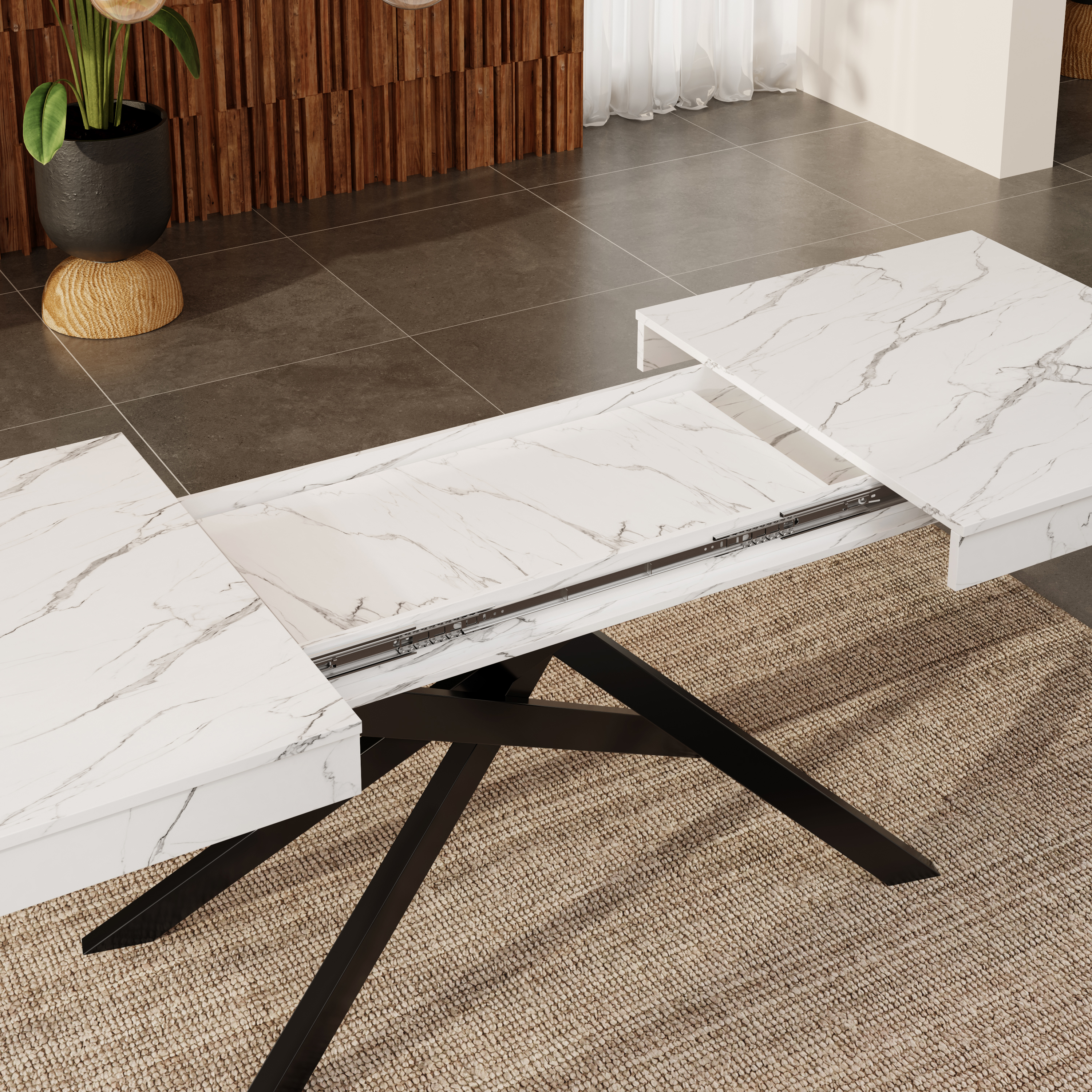 140 180x80 Cm Extendable Dining Table For 6-8, Modern Marble Effect Expandable — image 4