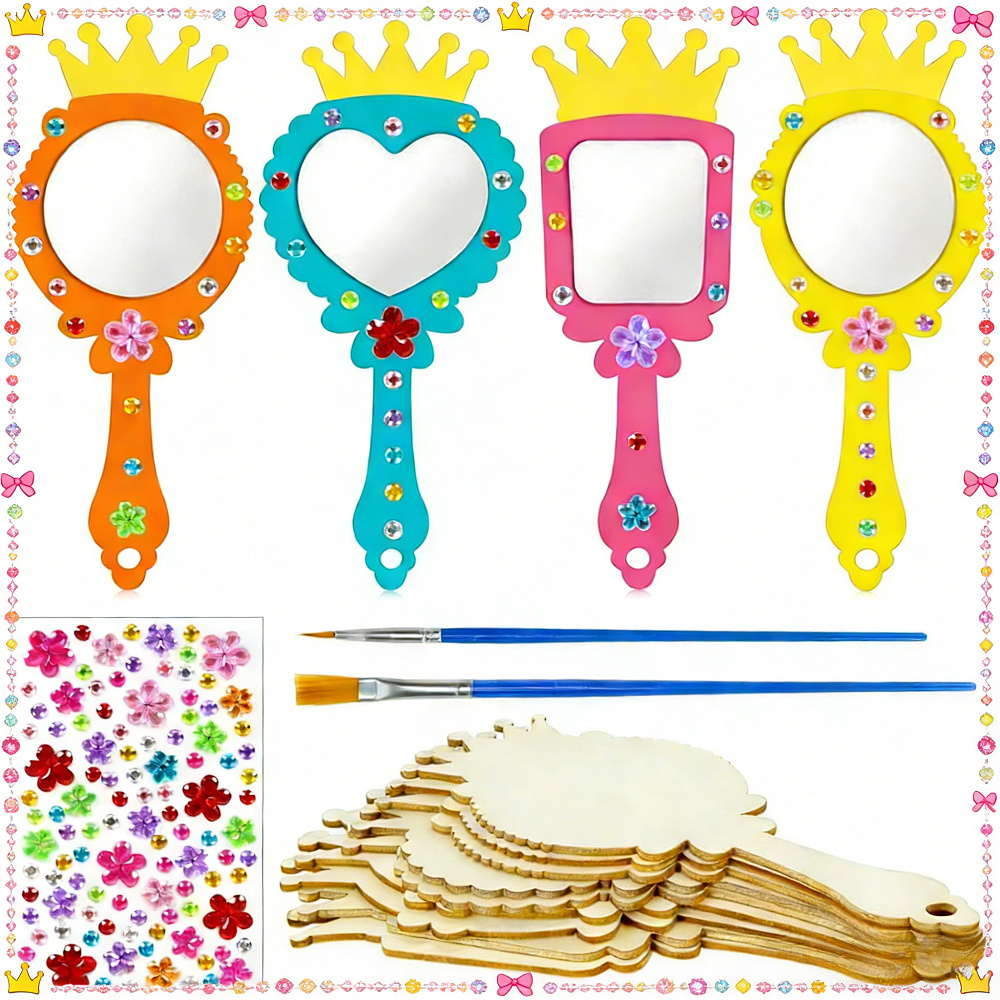 Craft Kit For Decorating Mirrors - Includes Brushes, Rhinestones, And 12 Mirrors In 4 Different Shapes