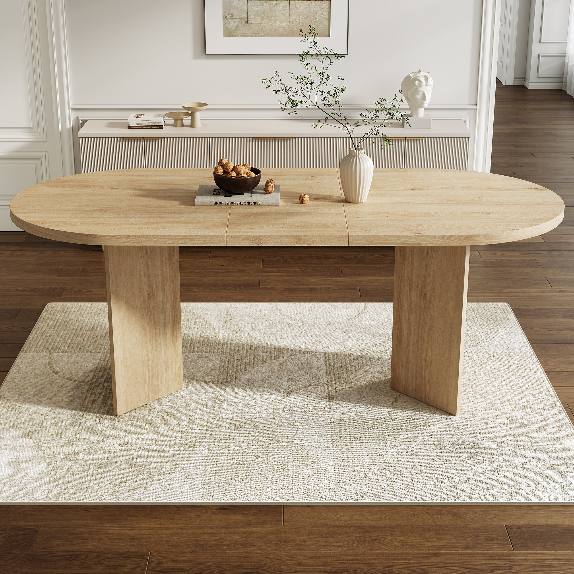 Modern Large Dining Table For 6-8, Oval Wood Finish Kitchen With Double — image 4