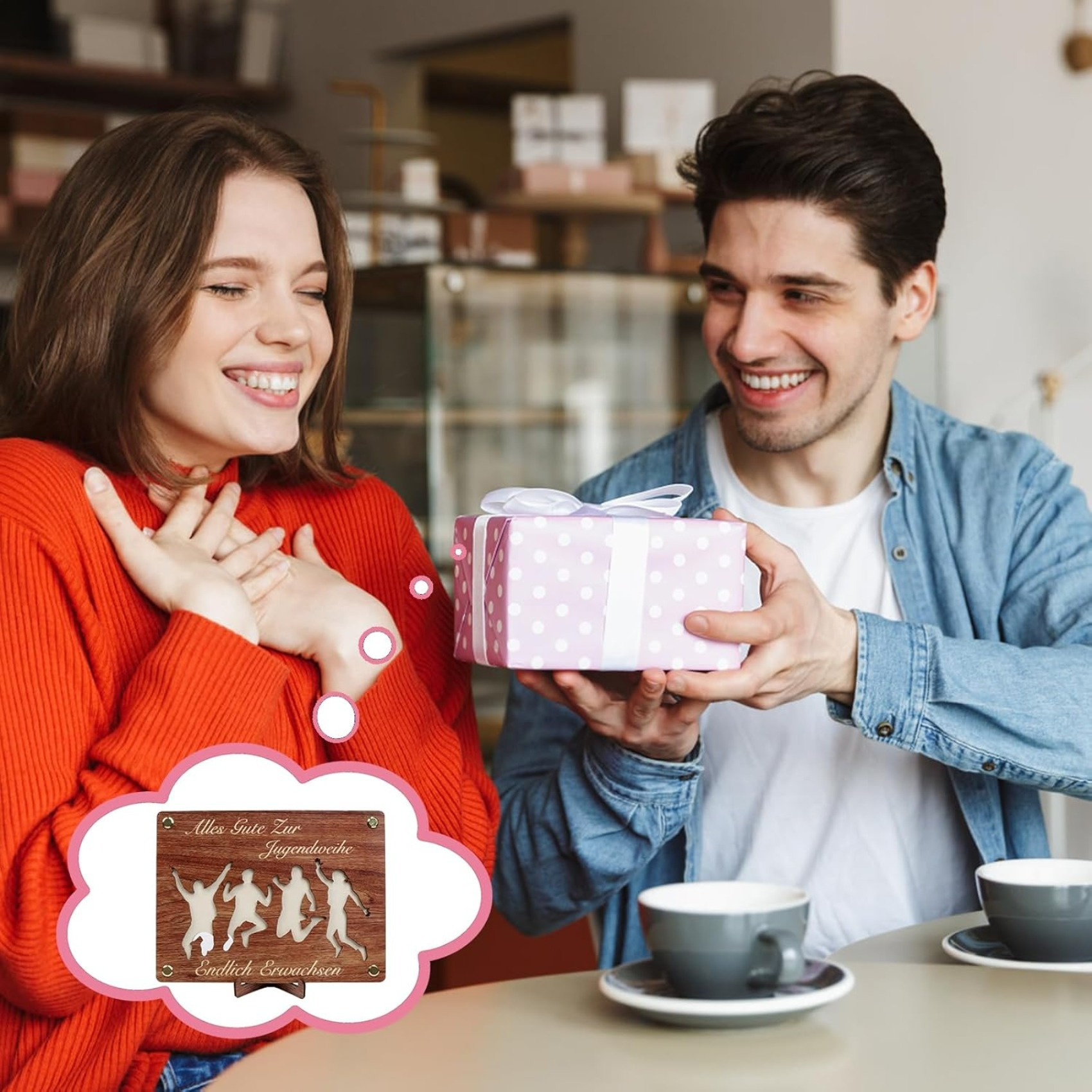 Jugendweihe Geschenk, Holzbrett mit Gravur "Alles Gute zur Jugendweihe", originelle Geschenkverpackung - Thumbnail 2
