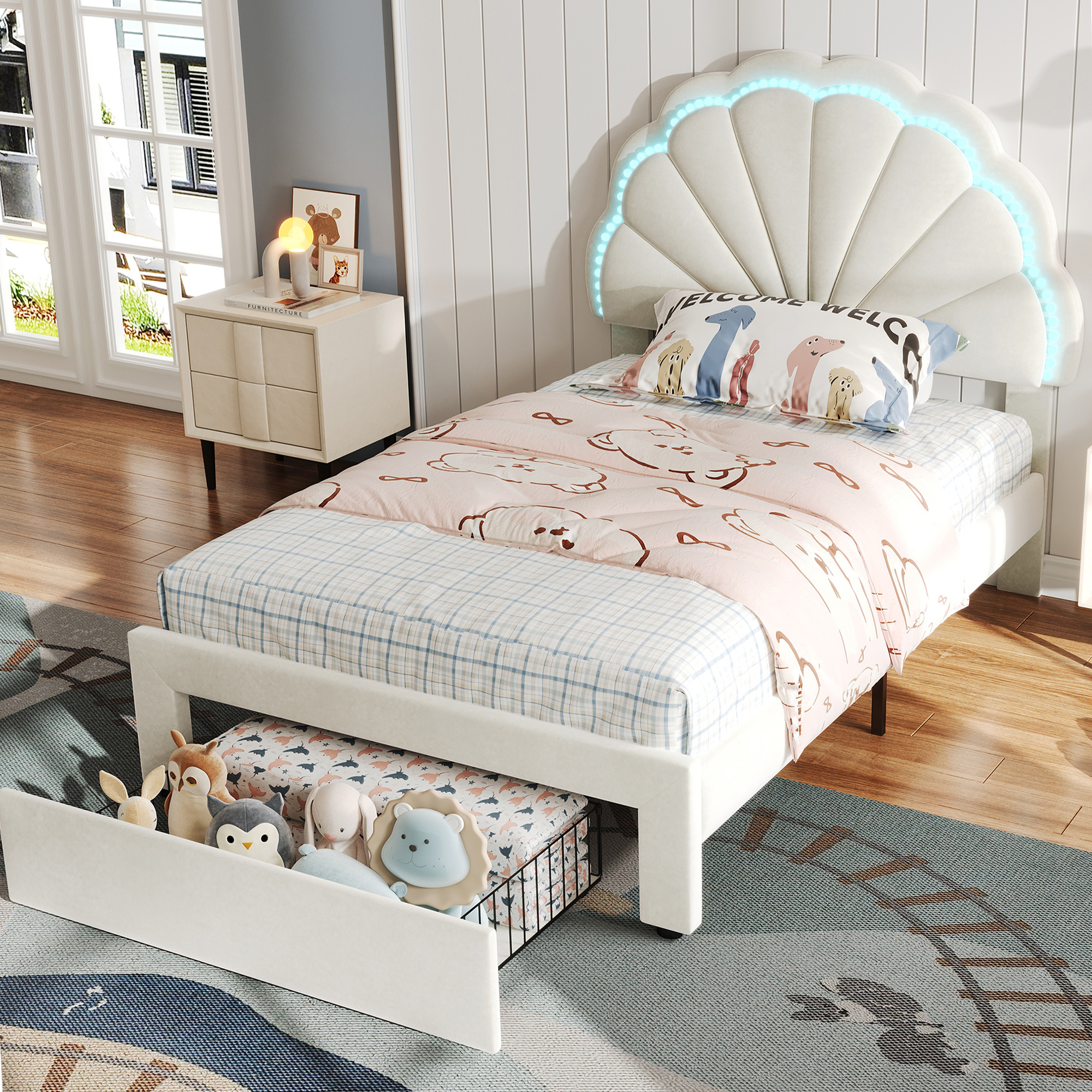 Upholstered Bed, Adults Teenagers 3ft Single 90x190cm, Shell Shape Backrest, 1 — image 5