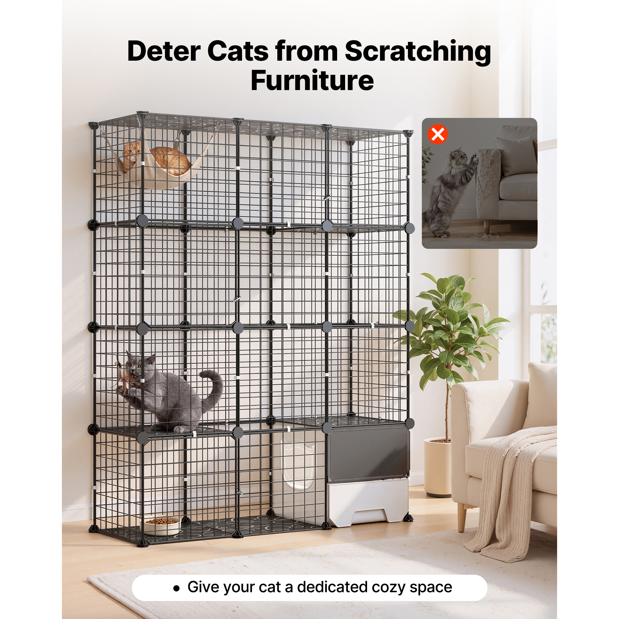 Cat Cage 4-Tier 40.98"x13.98"x55" DIY Cat Playpen With Litter Box, Indoor Enclosure Detachable Metal Wire Kennel Crate, Large Exercise Place For 1-2 Cats, Kittens, Ferret, Small Animals, Black