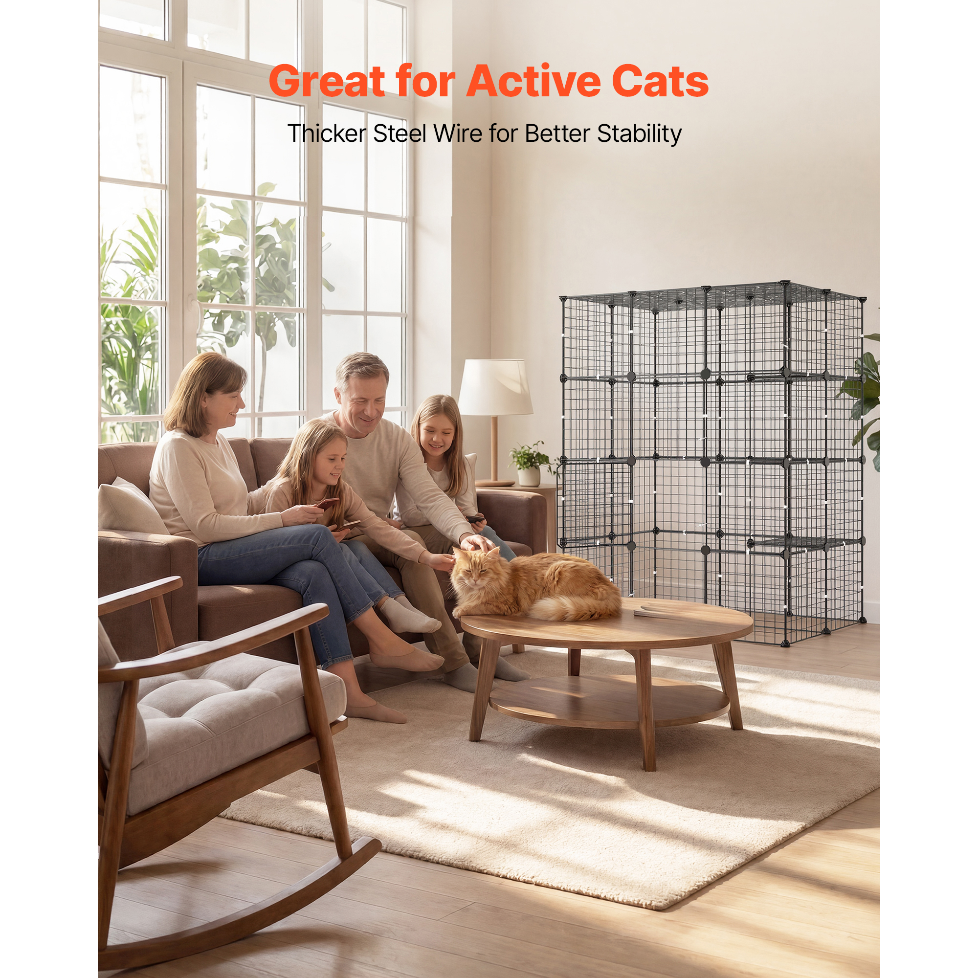 Cat Cage 4-Tier 40.98"x27.99"x55" DIY Cat Playpen Indoor Enclosure, Detachable Metal Wire Kennel Crate With 4 Doors, Large Exercise Place Ideal For 1-2 Cats, Kittens And Small Animals, Black