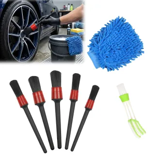 5-Piece Car Detailing Brush Set, Includes Brushes For Rims, Vents, And Upholstery, Versatile Cleaning Kit Accessories