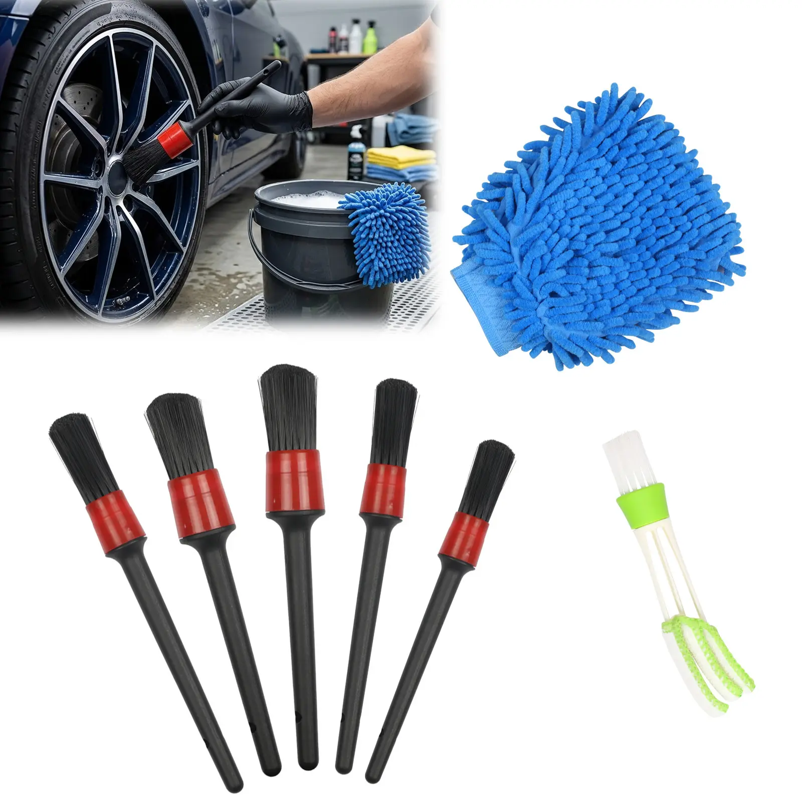 7-Piece Car Detailing Brush Set, Includes Brushes