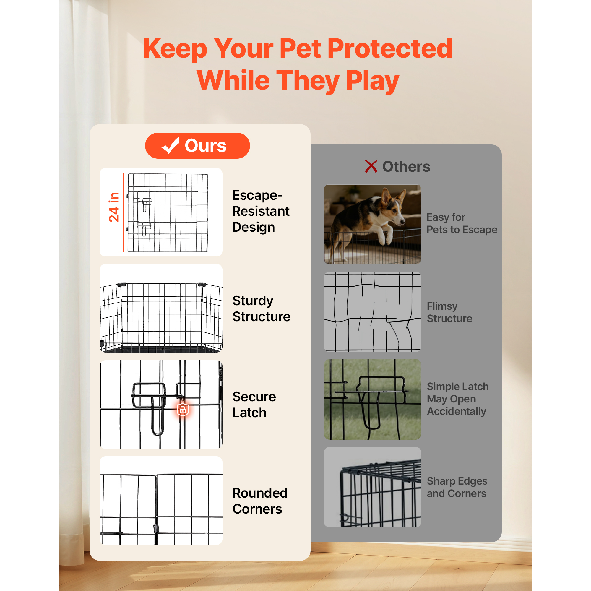 Dog Playpen 24 Inch 8 Panels Heavy Duty Exercise Pen With Bottom Pad, Indoor Foldable Metal Pet Fence With Door, Puppy Crate Kennel, Pet Playpen For Dogs, Cats, And Other Small Animals, Black