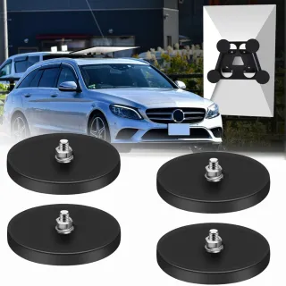 Set Of 4 Strong Threaded Magnets (Ø66mm) With A Lifting Capacity Of 30kg – Rubberized Outer Surface For Outdoor Use