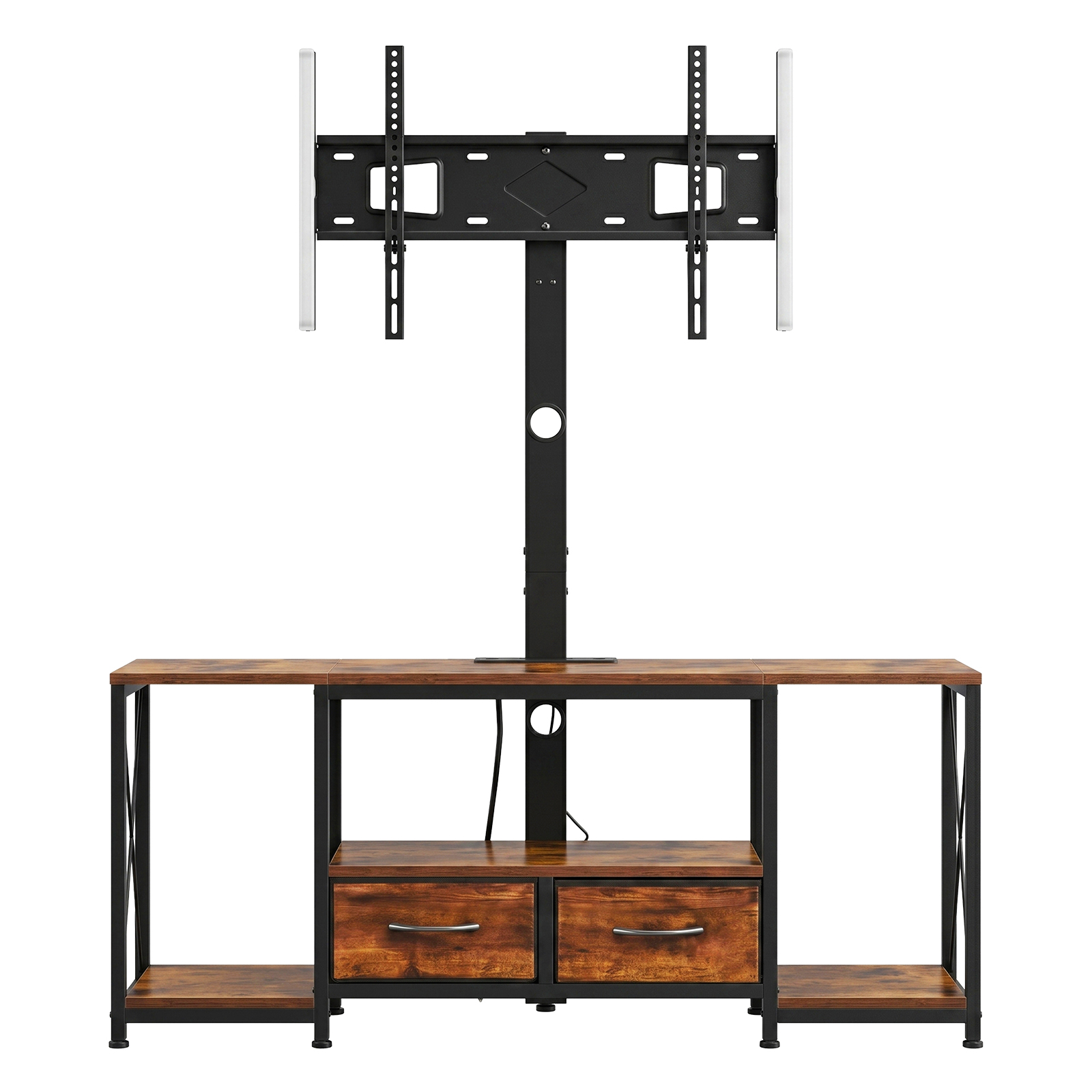 TV Stand With Mount, 47.2 Inch, TV Stand Console With Power Outlet & Storage Drawers, For 32-75 Inch TVs, Height Adjustable Entertainment Center With LED Lights, For Living Room, Rustic Brown
