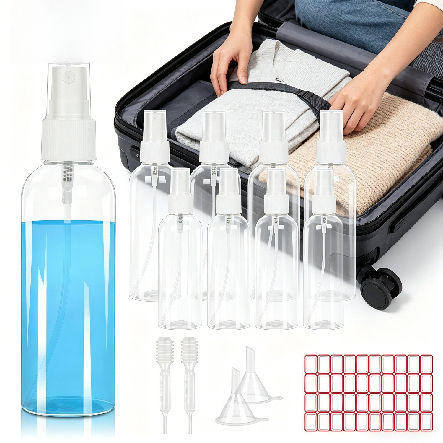 12-Piece Travel Refill Set, 8 X 100-ml Spray Bottles, 2 Mini Funnels & 2 Pipettes, With Label Party Accessory Set