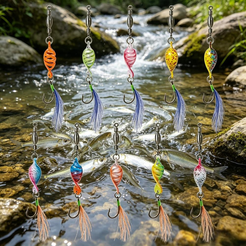 10 Spiral-shaped Sequin Fishing Hooks With Glitter In Blue And Orange For Fishing Accessories And Hand Tools