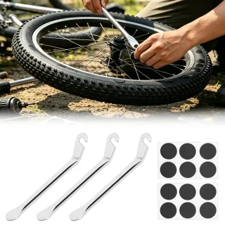 Bicycle Tire Lever Set With 3 Tire Levers And 16 Patches For Quick Bike Repairs—Accessories
